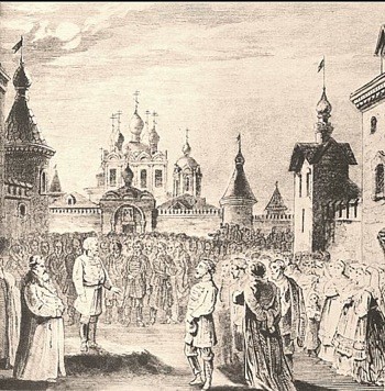Эскиз сцены вече из первой постановки оперы